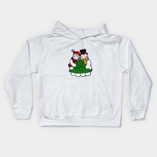 Snowmen with Christmas tree Kids Hoodie